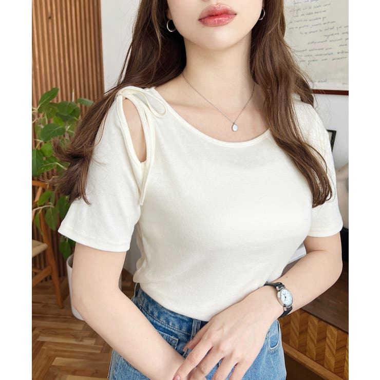 肩スリットリボン半袖トップス | moment+ | 詳細画像14 