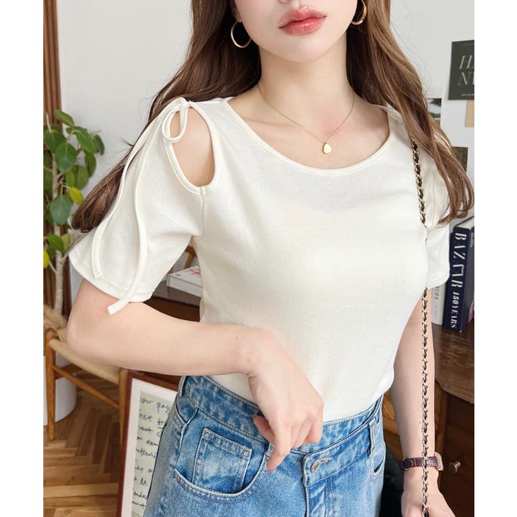 肩スリットリボン半袖トップス | moment+ | 詳細画像16 