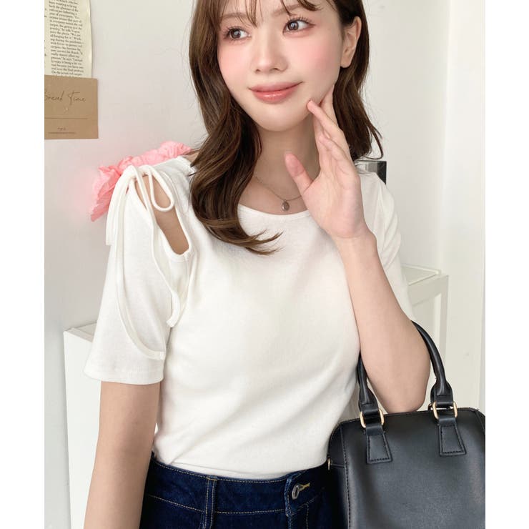 肩スリットリボン半袖トップス | moment+ | 詳細画像2 