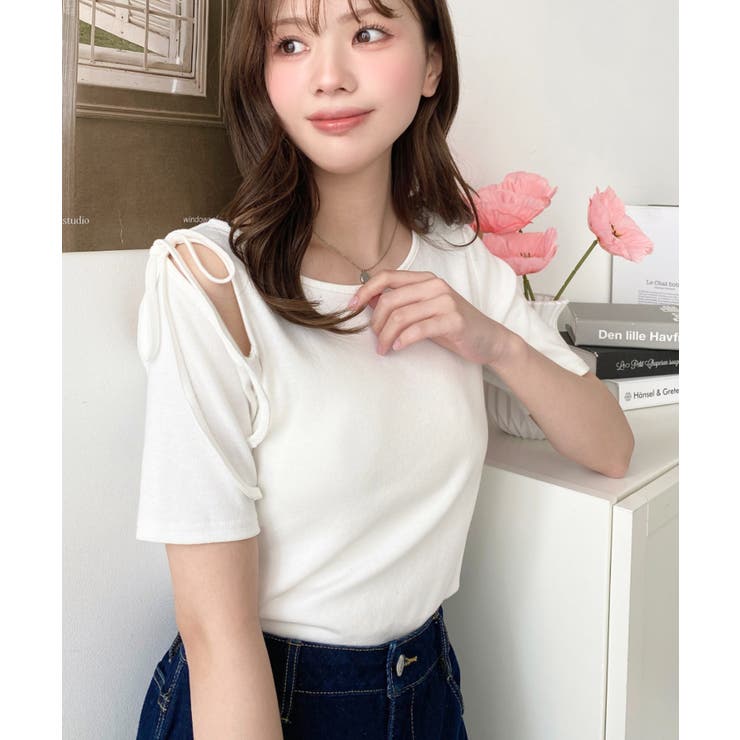 肩スリットリボン半袖トップス | moment+ | 詳細画像3 