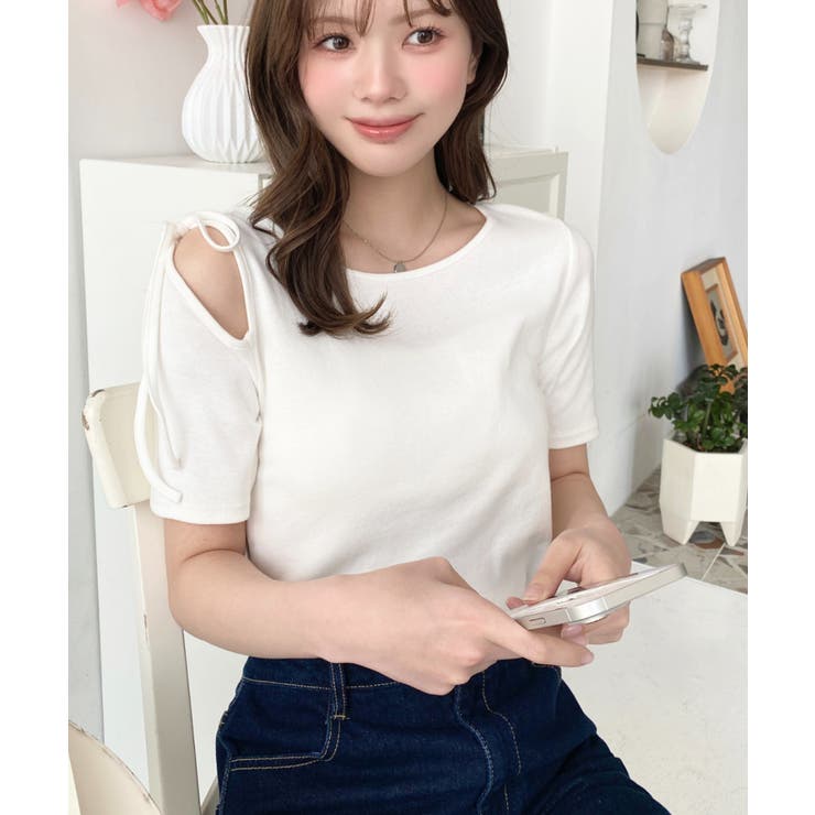 肩スリットリボン半袖トップス | moment+ | 詳細画像4 