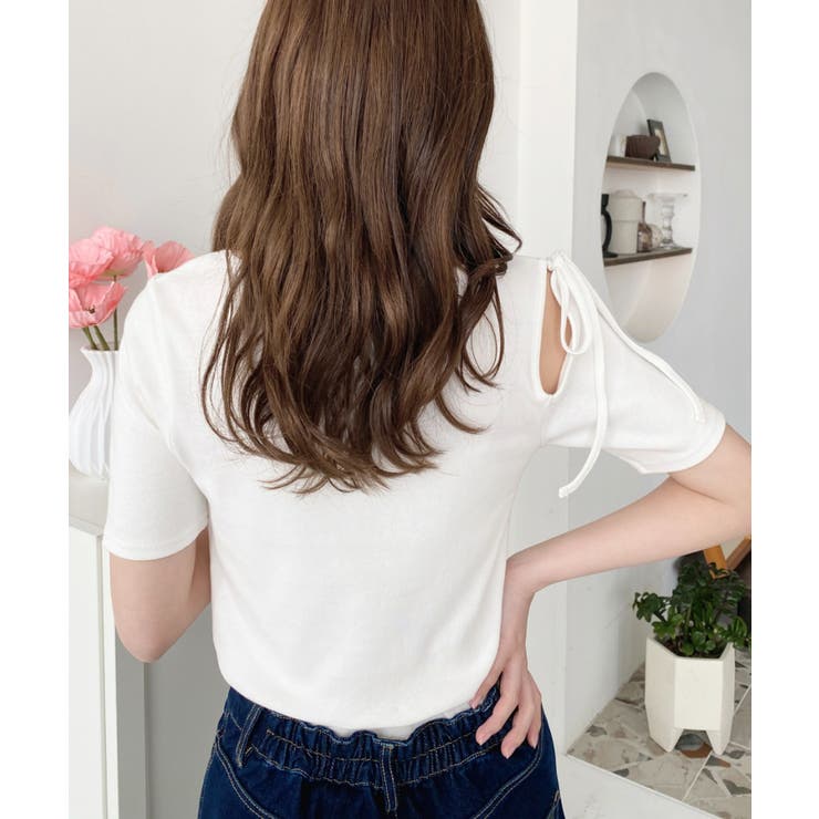 肩スリットリボン半袖トップス | moment+ | 詳細画像5 