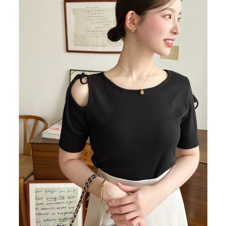 肩スリットリボン半袖トップス | moment+ | 詳細画像8 