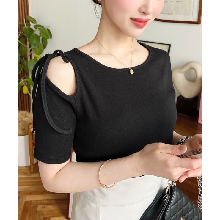 肩スリットリボン半袖トップス | moment+ | 詳細画像9 