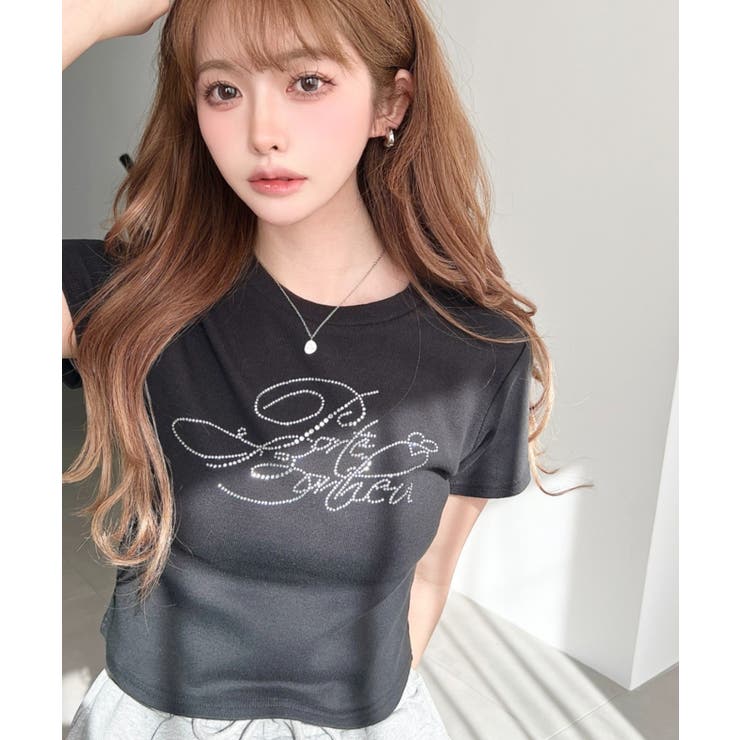 ラインストーンロゴ半袖チビTシャツ | moment+ | 詳細画像16 