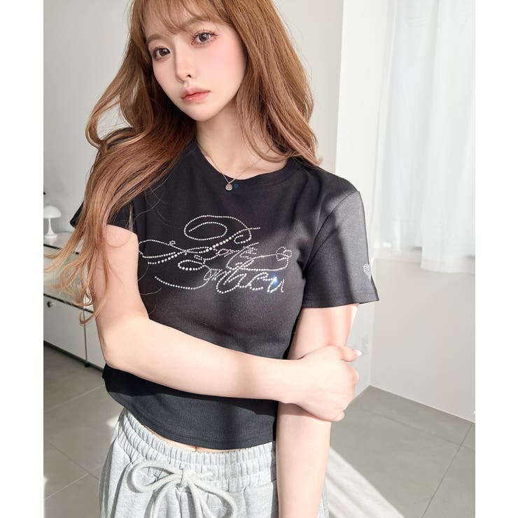 ラインストーンロゴ半袖チビTシャツ | moment+ | 詳細画像17 