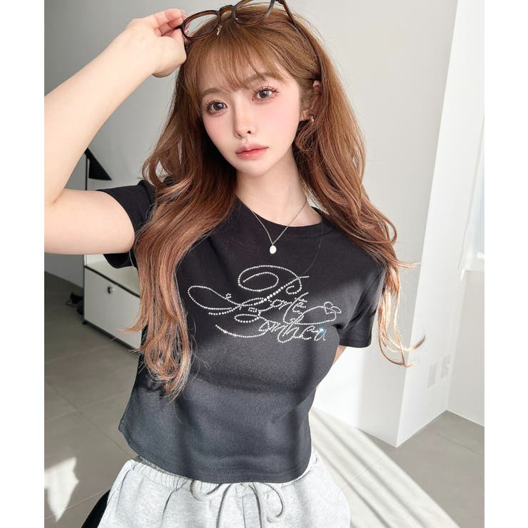 ラインストーンロゴ半袖チビTシャツ | moment+ | 詳細画像18 