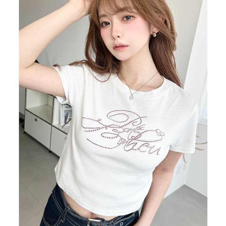 ラインストーンロゴ半袖チビTシャツ | moment+ | 詳細画像2 