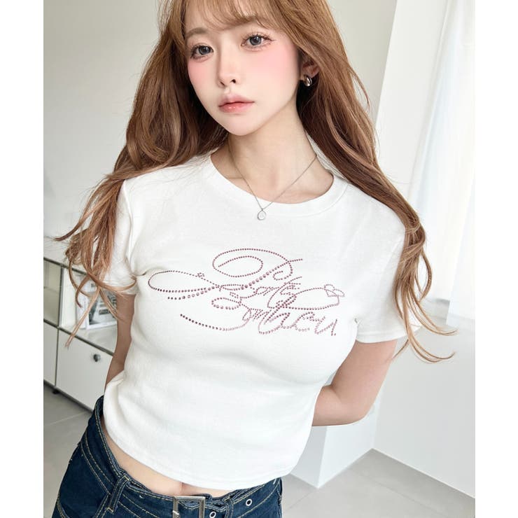 ラインストーンロゴ半袖チビTシャツ | moment+ | 詳細画像3 