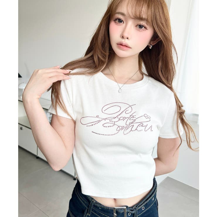 ラインストーンロゴ半袖チビTシャツ | moment+ | 詳細画像4 