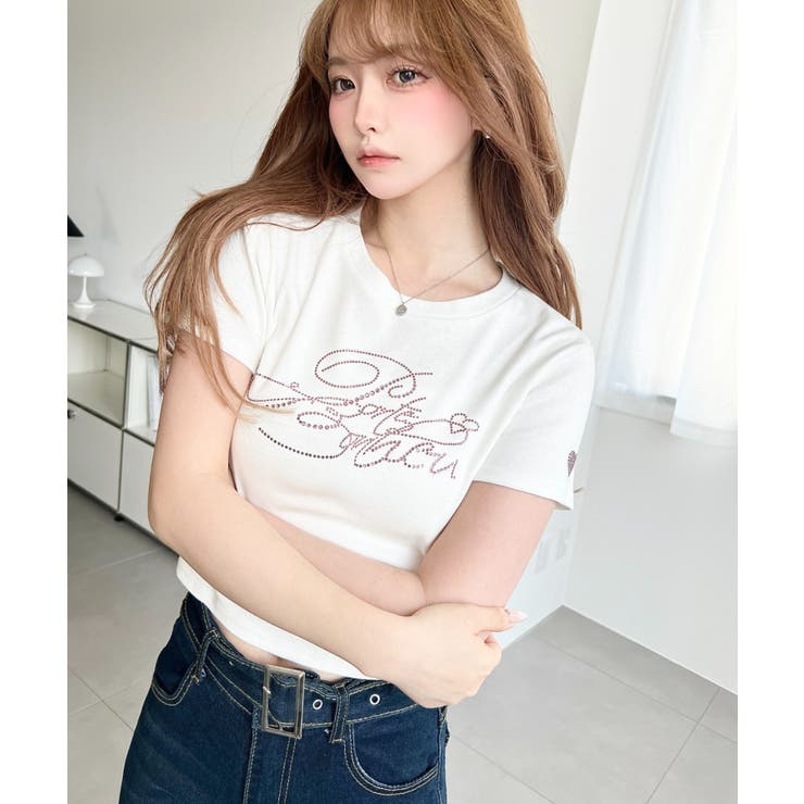ラインストーンロゴ半袖チビTシャツ | moment+ | 詳細画像5 