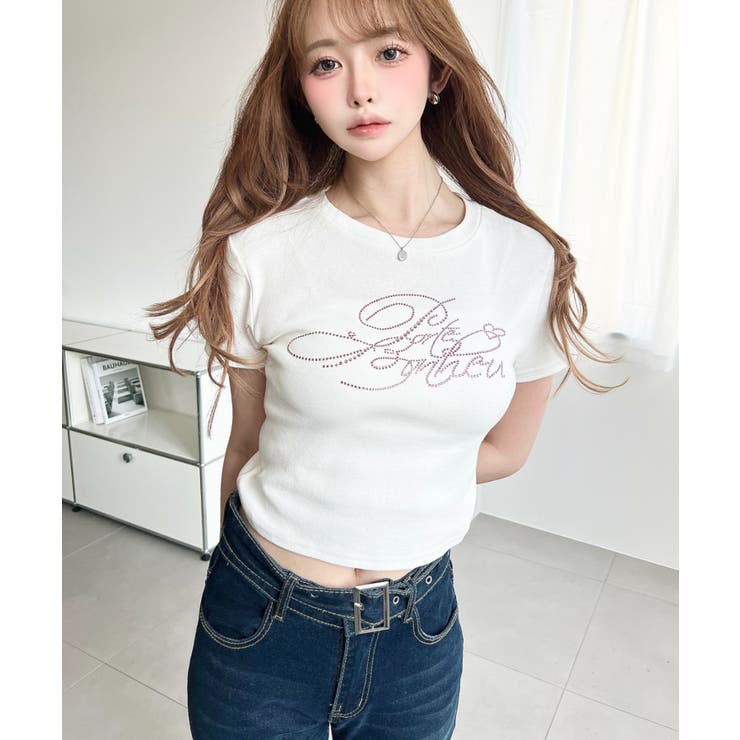 ラインストーンロゴ半袖チビTシャツ | moment+ | 詳細画像6 