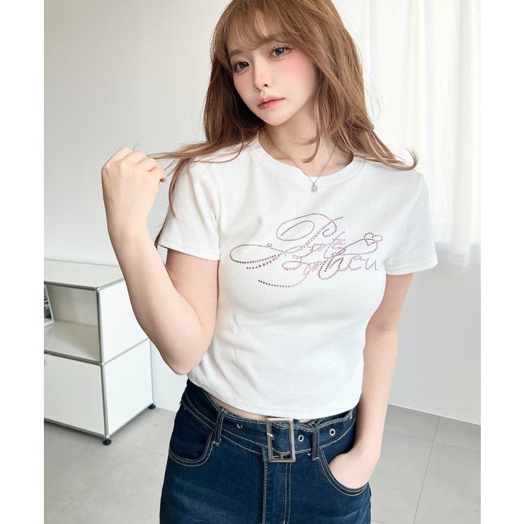 ラインストーンロゴ半袖チビTシャツ | moment+ | 詳細画像7 