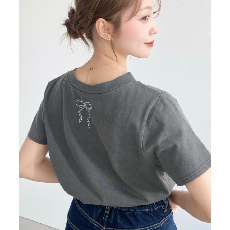 ラインストーンロゴ半袖Tシャツ | moment+ | 詳細画像17 