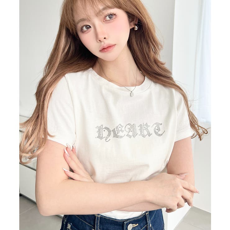 ラインストーンロゴ半袖Tシャツ | moment+ | 詳細画像2 