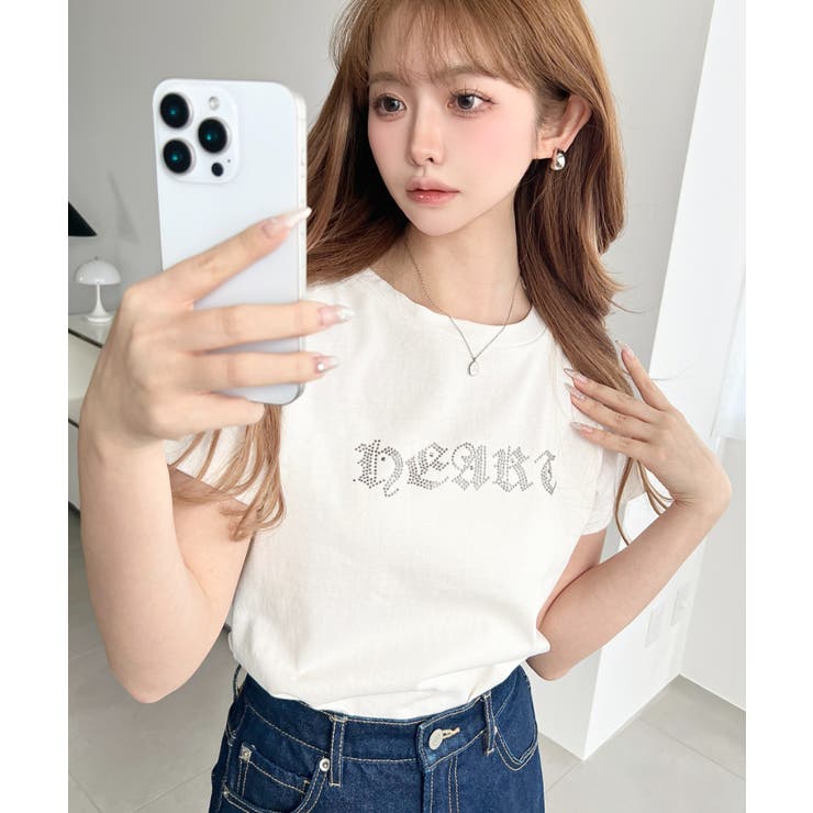 ラインストーンロゴ半袖Tシャツ | moment+ | 詳細画像3 