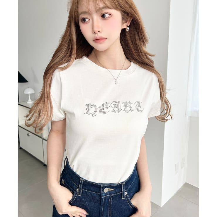 ラインストーンロゴ半袖Tシャツ | moment+ | 詳細画像4 