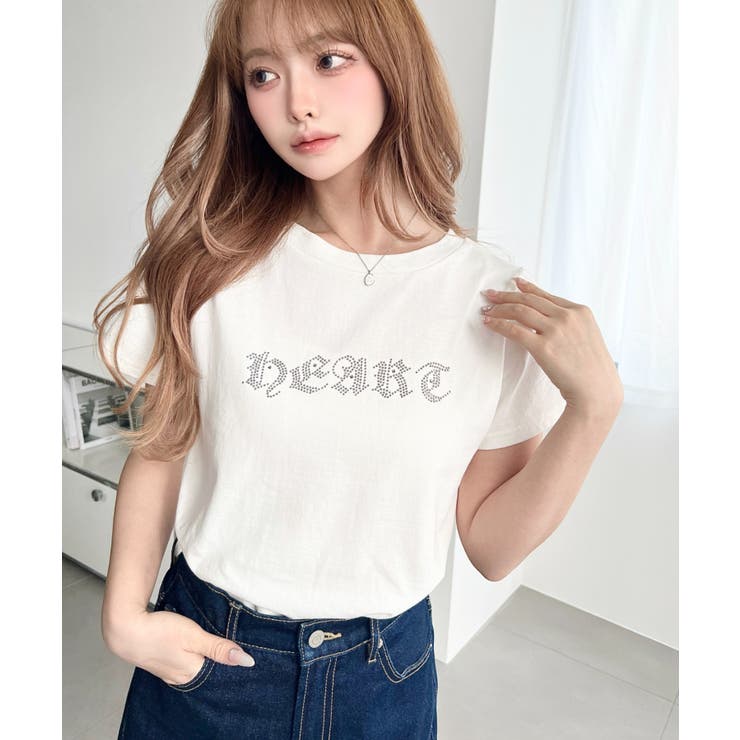 ラインストーンロゴ半袖Tシャツ | moment+ | 詳細画像5 