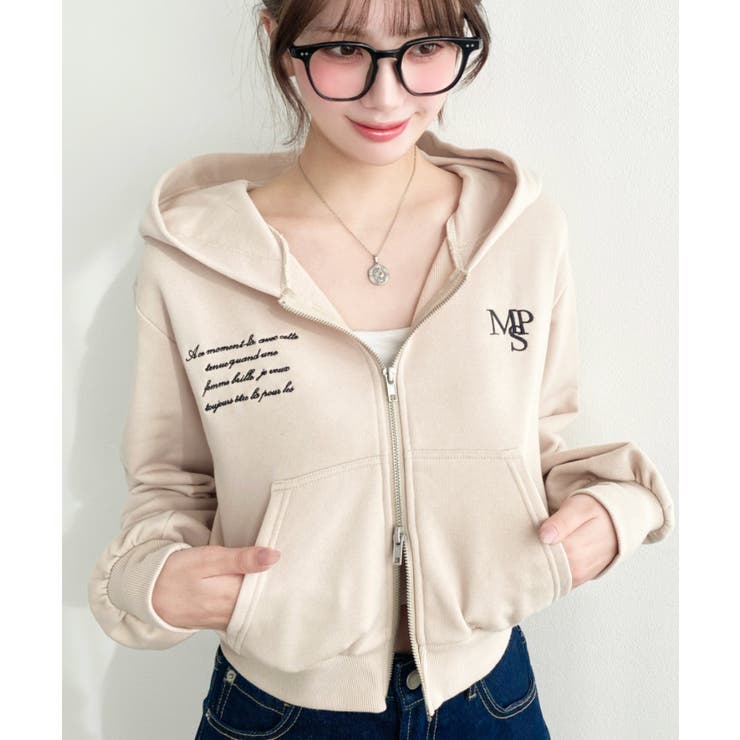 裏毛ショート丈ロゴ刺繍ジップアップパーカー | moment+ | 詳細画像19 