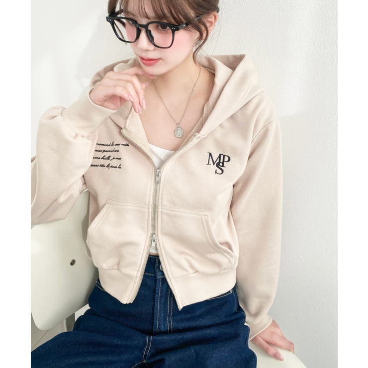 裏毛ショート丈ロゴ刺繍ジップアップパーカー | moment+ | 詳細画像21 