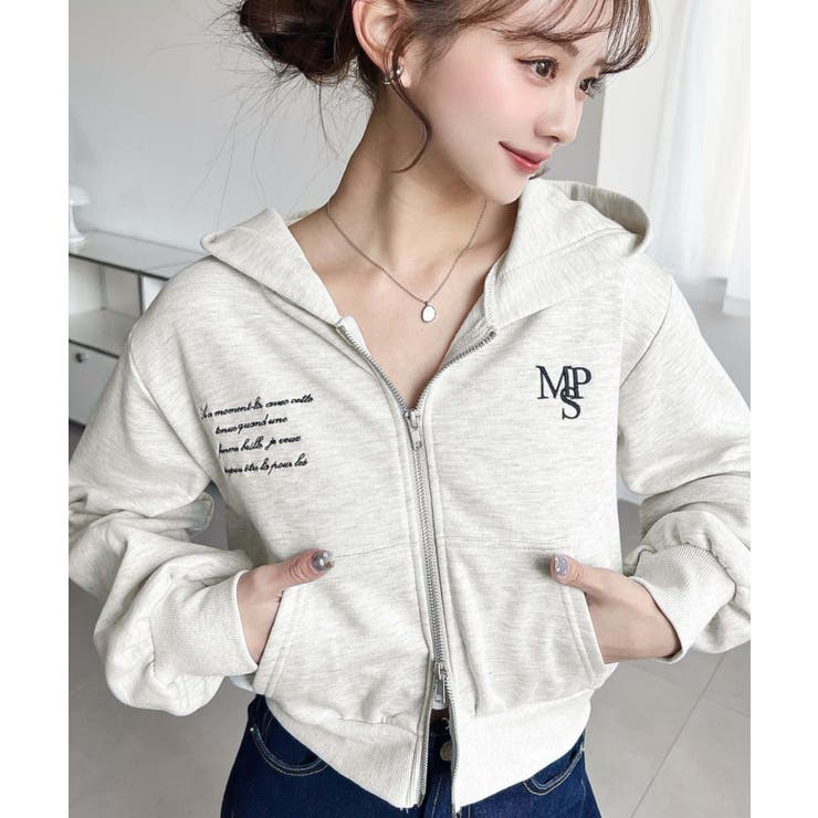 裏毛ショート丈ロゴ刺繍ジップアップパーカー | moment+ | 詳細画像22 