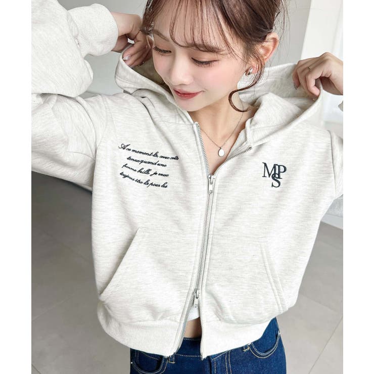 裏毛ショート丈ロゴ刺繍ジップアップパーカー | moment+ | 詳細画像23 