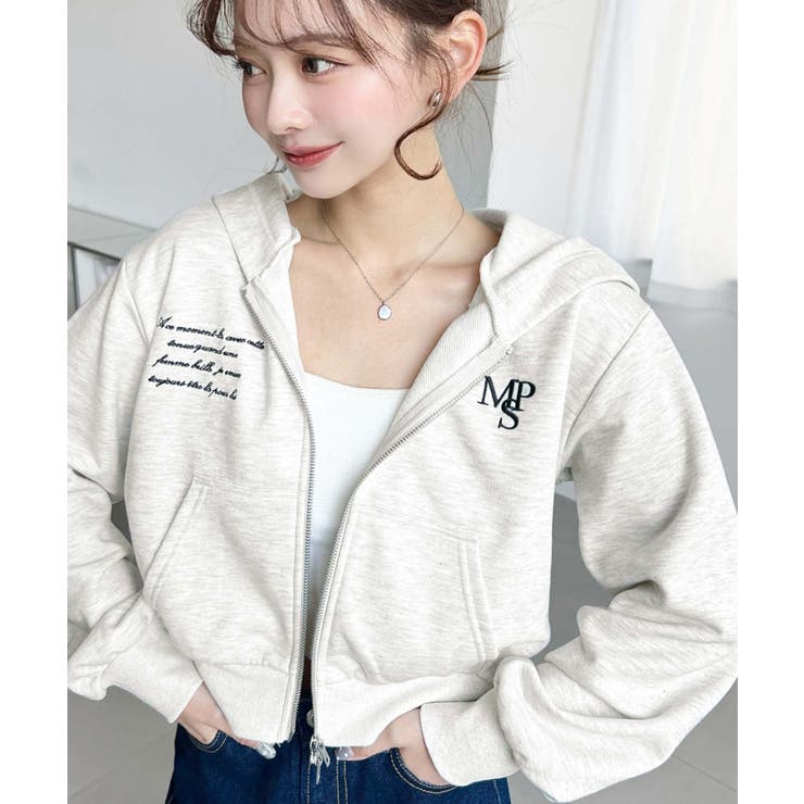 裏毛ショート丈ロゴ刺繍ジップアップパーカー | moment+ | 詳細画像27 