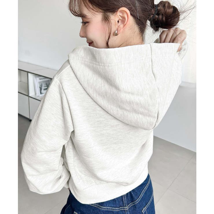 裏毛ショート丈ロゴ刺繍ジップアップパーカー | moment+ | 詳細画像28 