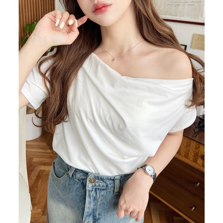 フレンチスリーブワンショルドレープカットソー | moment+ | 詳細画像3 