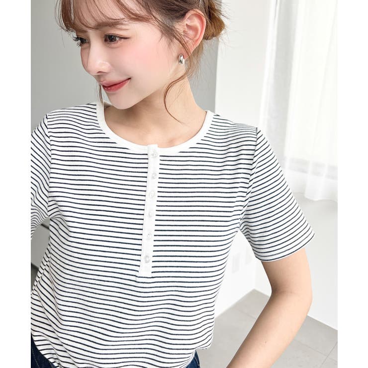＼カジュアルTの定番！／ヘンリーネックボーダー半袖Tシャツ | moment+ | 詳細画像4 