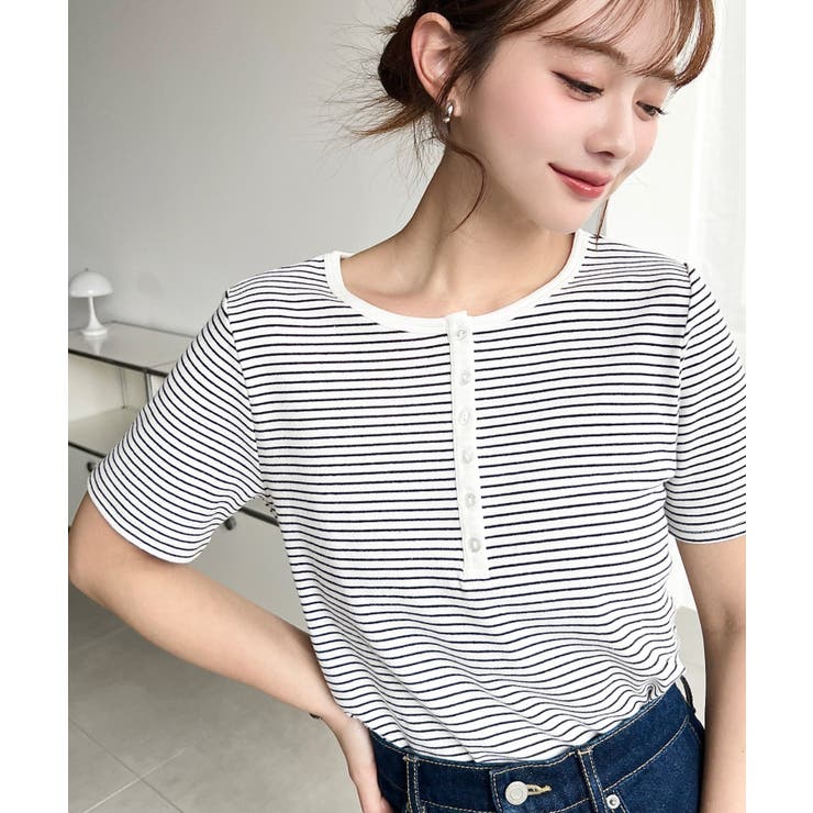 ＼カジュアルTの定番！／ヘンリーネックボーダー半袖Tシャツ | moment+ | 詳細画像5 