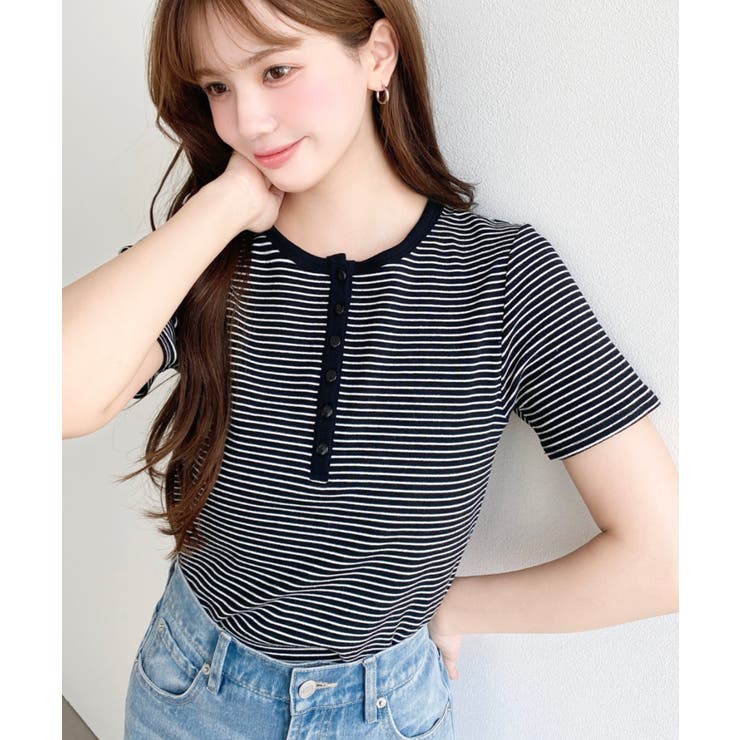 ブラック | ＼カジュアルTの定番！／ヘンリーネックボーダー半袖Tシャツ | moment+