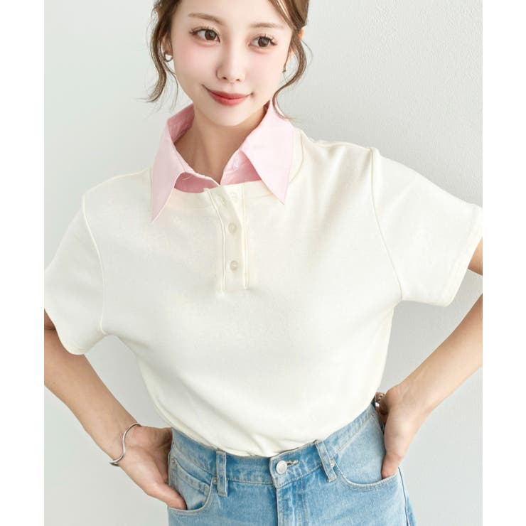 バイカラーデザイン半袖ポロカットソー | moment+ | 詳細画像18 