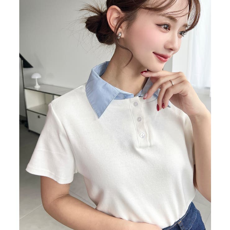 バイカラーデザイン半袖ポロカットソー | moment+ | 詳細画像2 