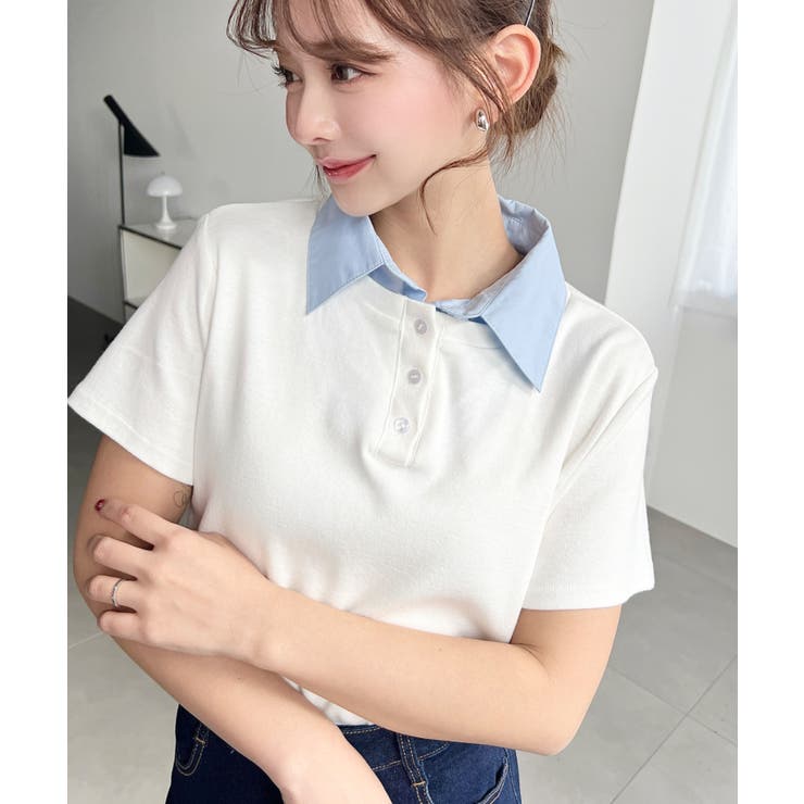 バイカラーデザイン半袖ポロカットソー | moment+ | 詳細画像3 