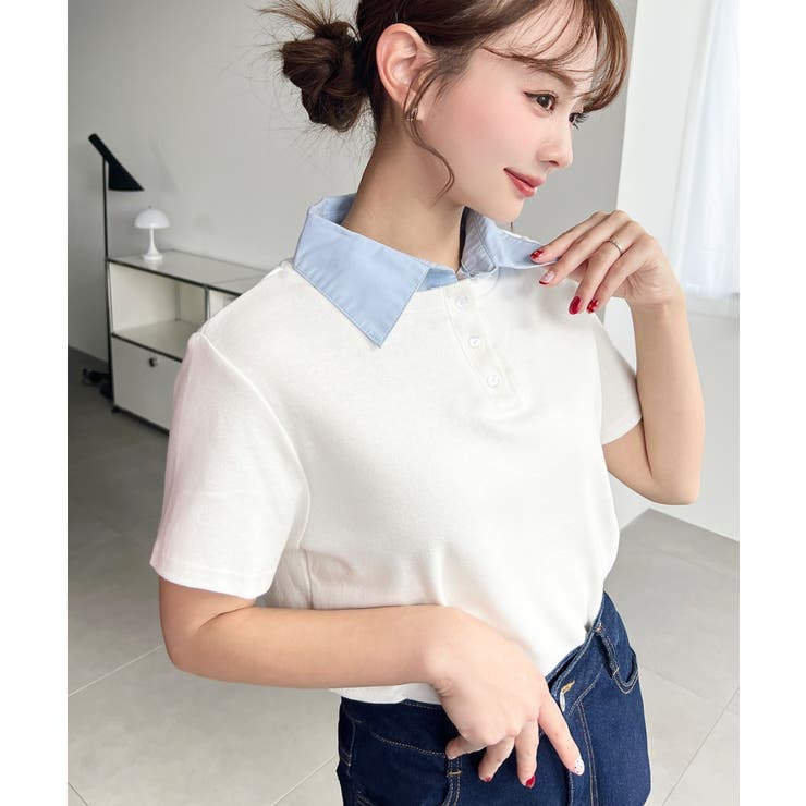 バイカラーデザイン半袖ポロカットソー | moment+ | 詳細画像4 