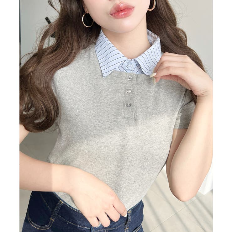 杢グレー | バイカラーデザイン半袖ポロカットソー | moment+