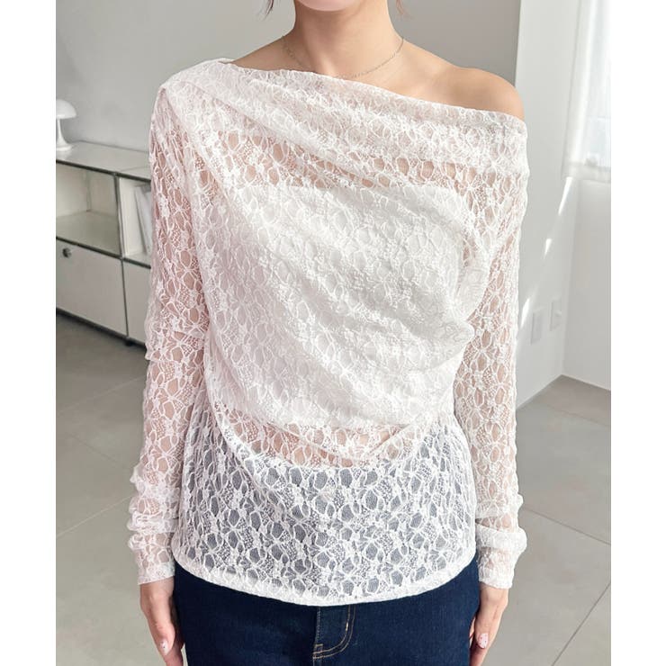 ワンショルドレープ長袖ストレッチレースプルオーバー(インナー別売り) | moment+ | 詳細画像10 