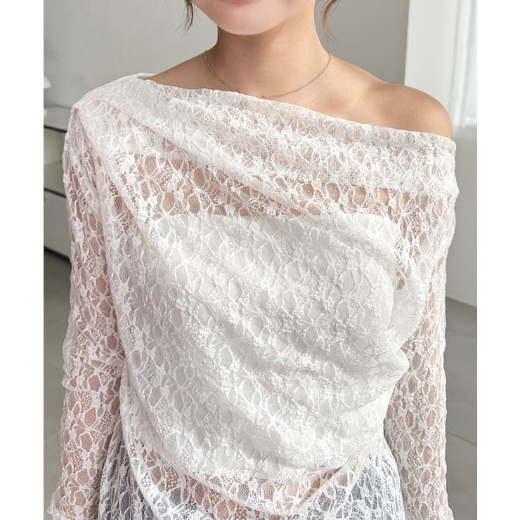 ワンショルドレープ長袖ストレッチレースプルオーバー(インナー別売り) | moment+ | 詳細画像11 