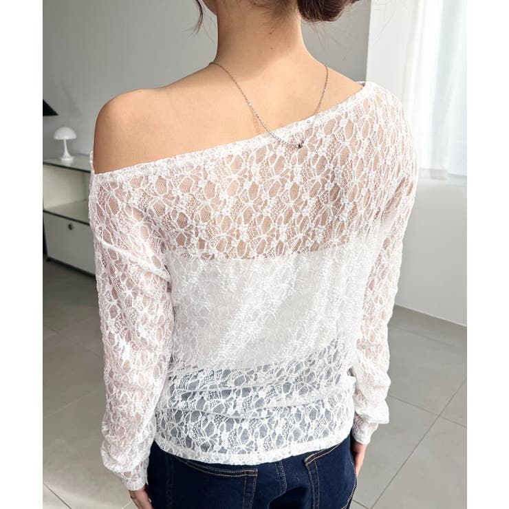 ワンショルドレープ長袖ストレッチレースプルオーバー(インナー別売り) | moment+ | 詳細画像12 