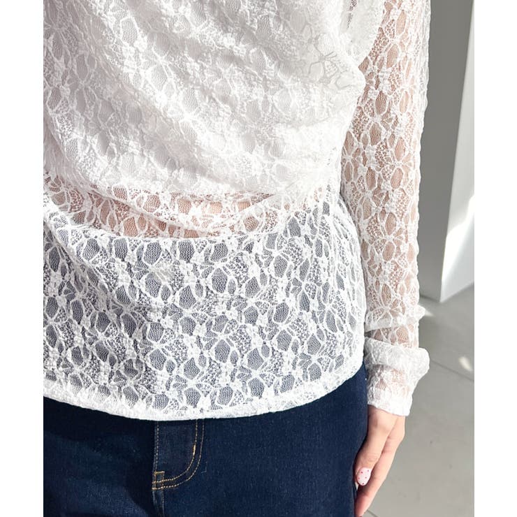 ワンショルドレープ長袖ストレッチレースプルオーバー(インナー別売り) | moment+ | 詳細画像14 