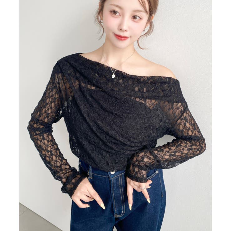 ワンショルドレープ長袖ストレッチレースプルオーバー(インナー別売り) | moment+ | 詳細画像19 