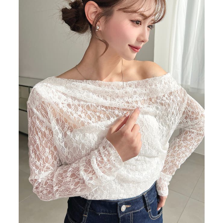 ワンショルドレープ長袖ストレッチレースプルオーバー(インナー別売り) | moment+ | 詳細画像6 