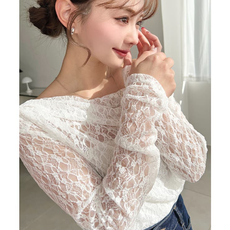 ワンショルドレープ長袖ストレッチレースプルオーバー(インナー別売り) | moment+ | 詳細画像7 