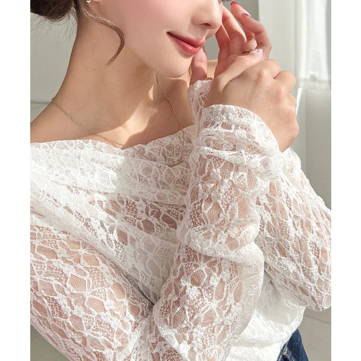 ワンショルドレープ長袖ストレッチレースプルオーバー(インナー別売り) | moment+ | 詳細画像8 