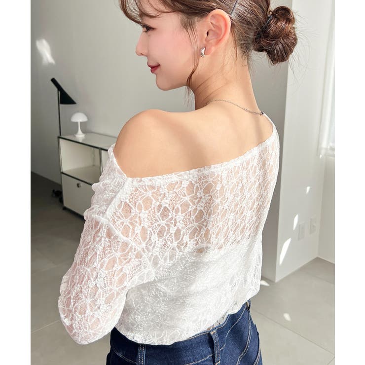 ワンショルドレープ長袖ストレッチレースプルオーバー(インナー別売り) | moment+ | 詳細画像9 