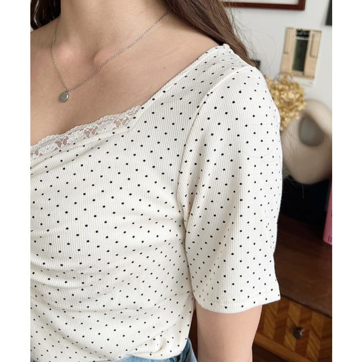 ドットプリントフロントレースギャザーリボントップス | moment+ | 詳細画像36 