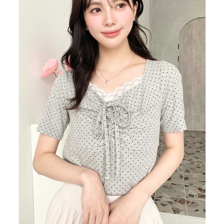 ドットプリントフロントレースギャザーリボントップス | moment+ | 詳細画像57 