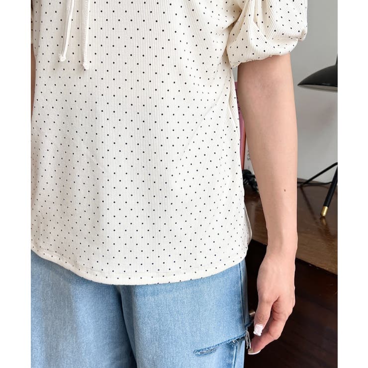 ドットプリントテレコリブバレエコアパフスリーブカットソー | moment+ | 詳細画像10 