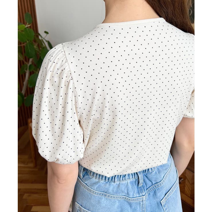 ドットプリントテレコリブバレエコアパフスリーブカットソー | moment+ | 詳細画像11 